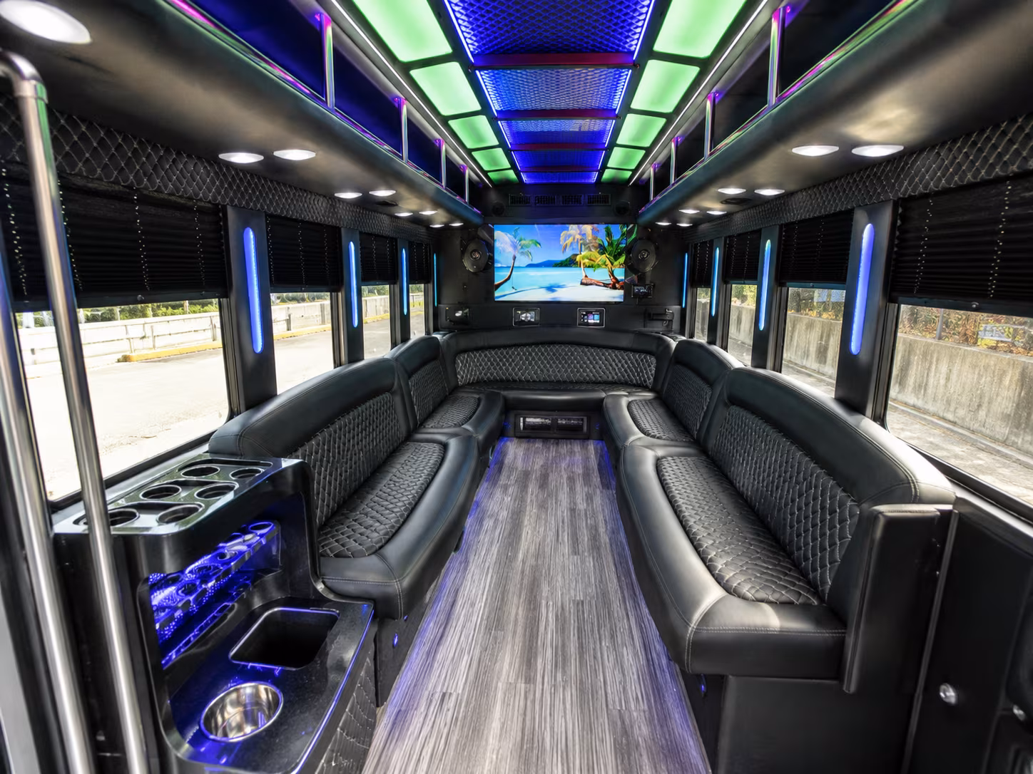 shawnee 18 passenger party bus inside